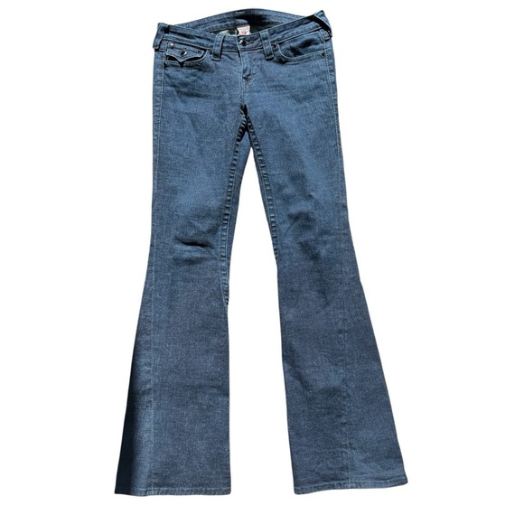 True Religion Women's Flared Jeans Size 30 Blue Medium Wash Denim Black Sequins - Picture 1 of 10